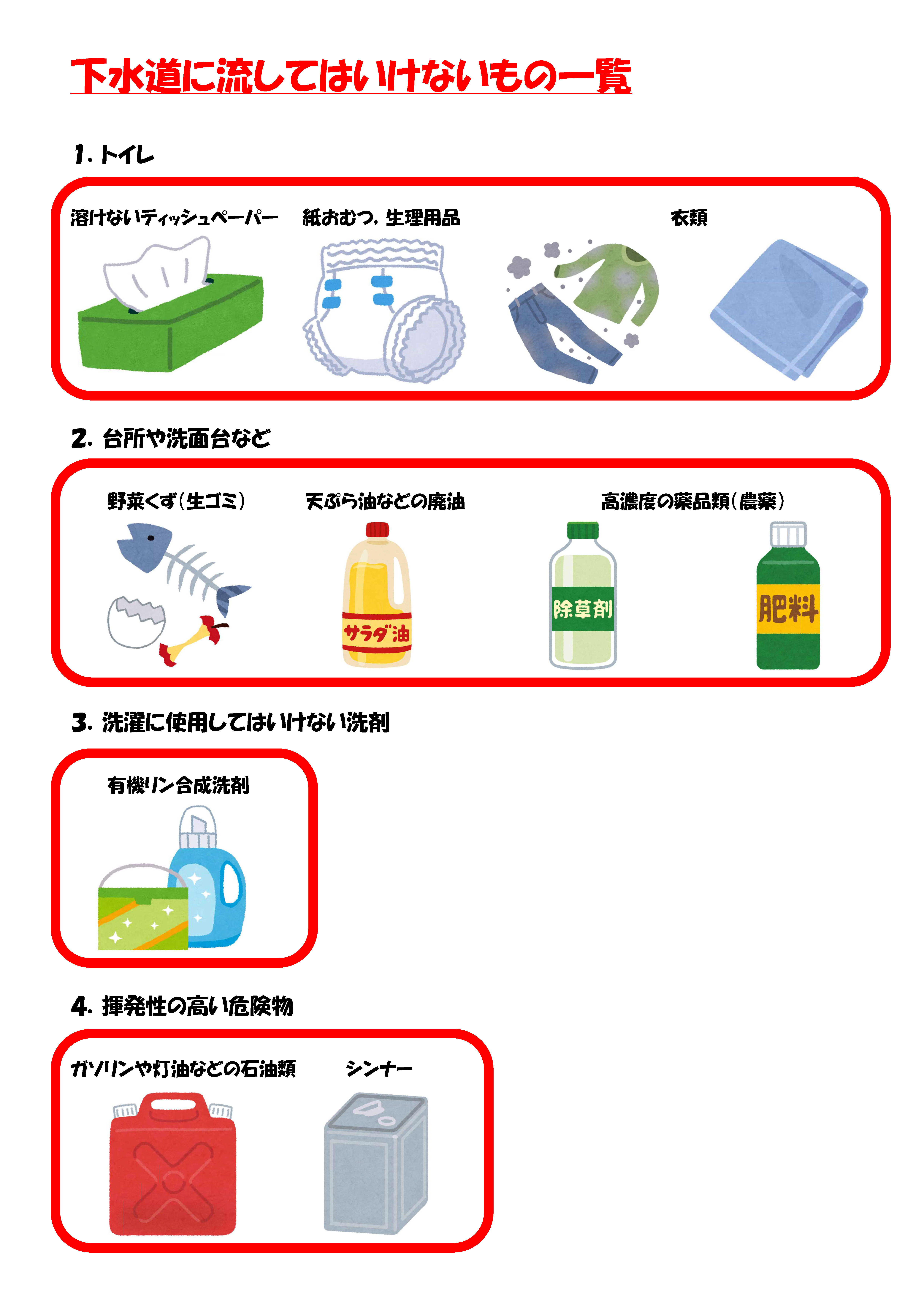 下水道に流してはいけないもの｜江田島市役所ホームページ